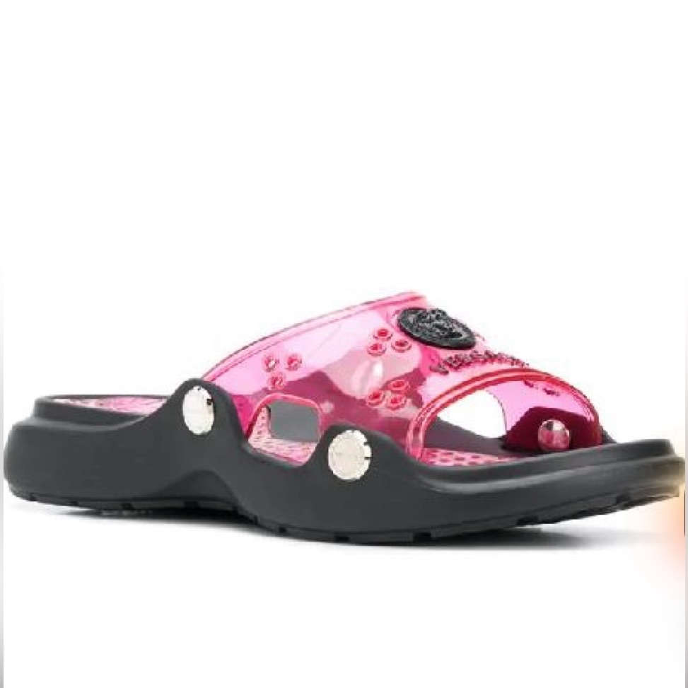 Versace Pink And Black Women's Slide Sandals